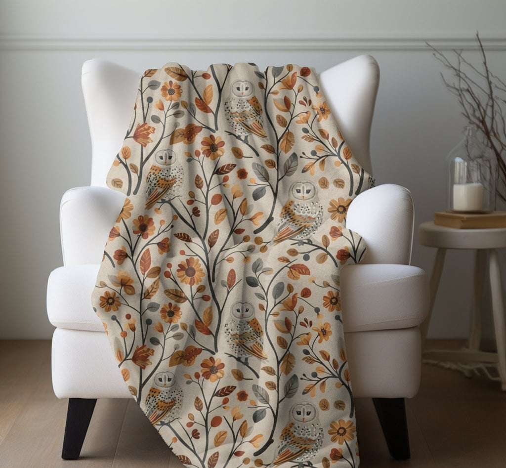 Fall Throw Blanket Fall Home Decor Barn Owl Fleece Blanket Floral Autumn Lovers Gift Cottagecore Fall Decor Leaves Flower Lovers Christmas