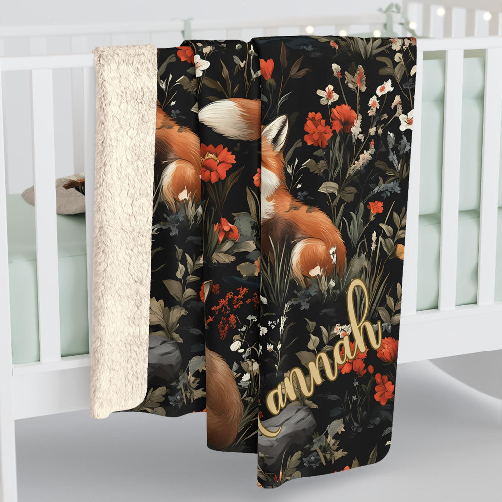 Personalized Fox Blanket Custom Fox Sherpa Fleece Blanket Cute Gift for Girl Animal Lover Blanket Fox Lover Blanket Cute Gift for Her