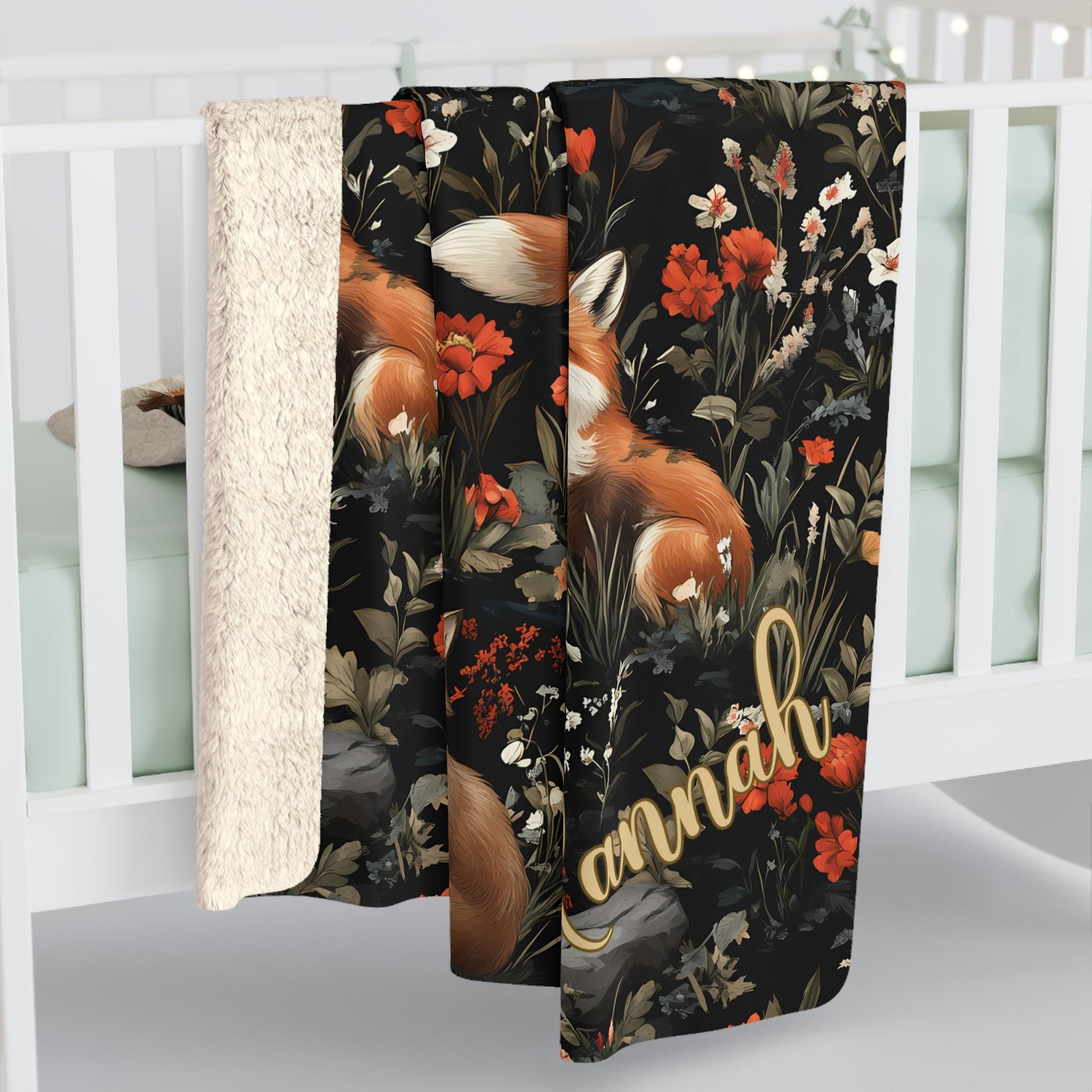 Personalized Fox Blanket Custom Fox Sherpa Fleece Blanket Cute Gift for Girl Animal Lover Blanket Fox Lover Blanket Cute Gift for Her
