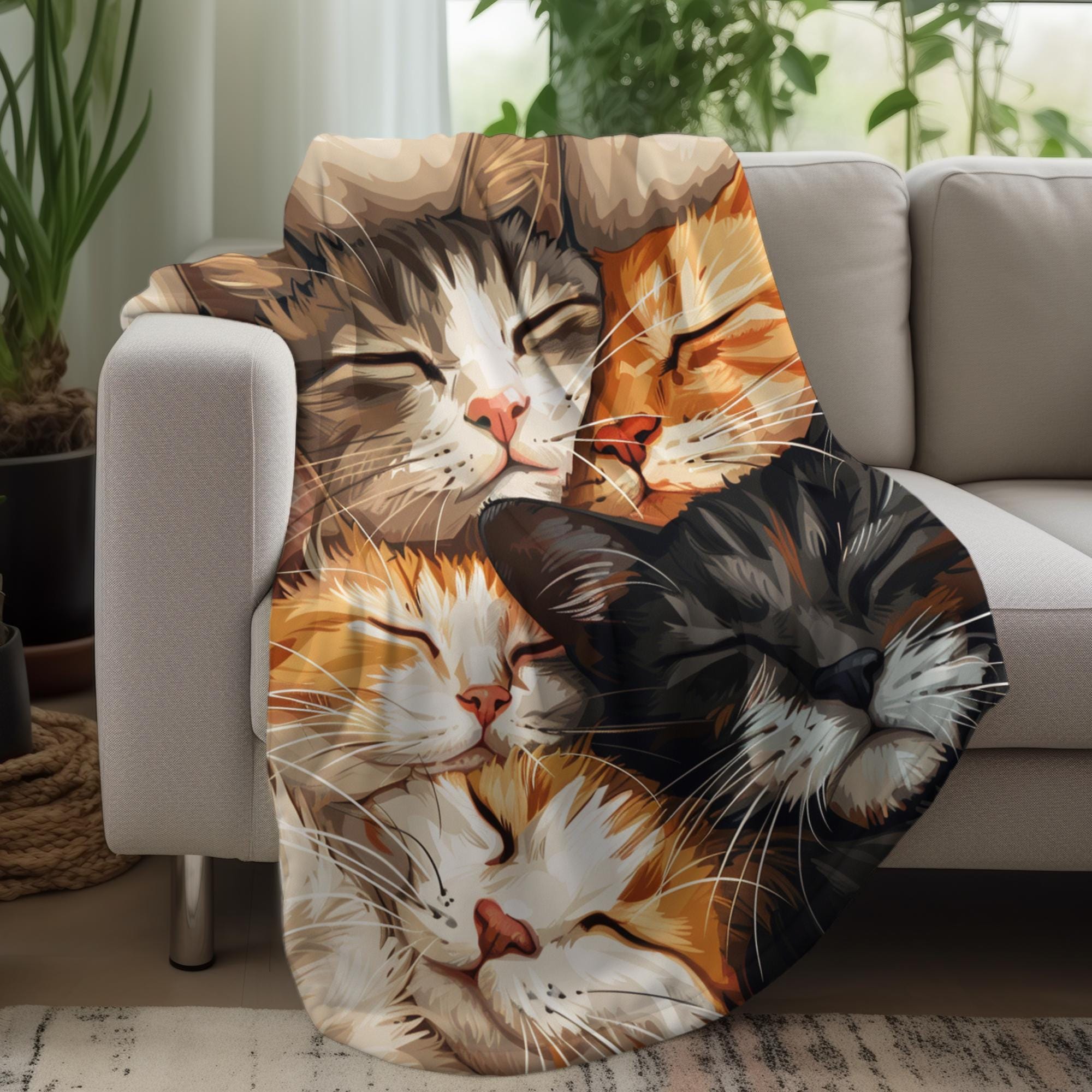 Cat Blanket for Cat Lovers, Soft Velveteen Plush or Sherpa Fleece Blanket, Cozy Throw Blanket, Cat Mom & Dad, Cute Animal Lover Home Decor