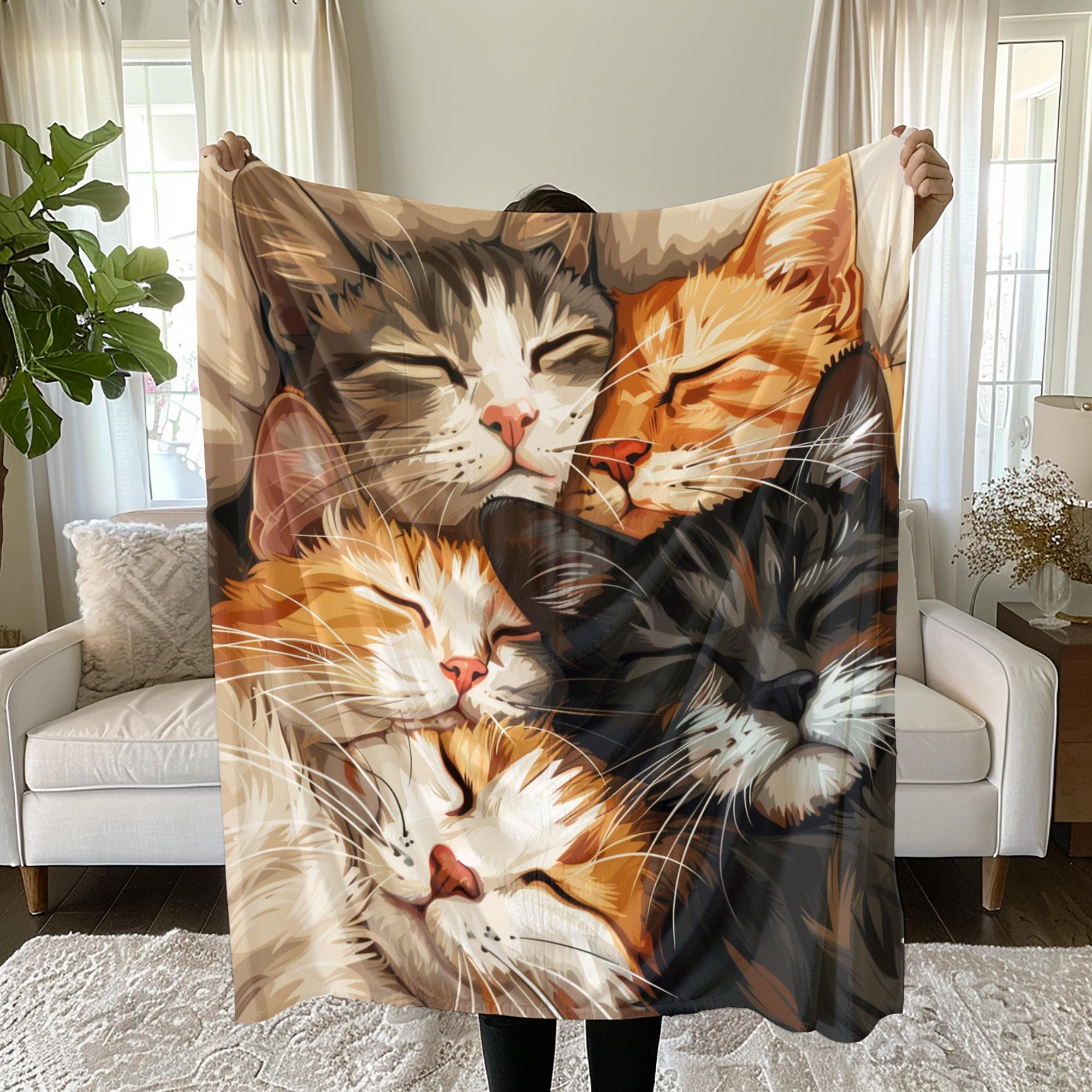 Cat Blanket for Cat Lovers, Soft Velveteen Plush or Sherpa Fleece Blanket, Cozy Throw Blanket, Cat Mom & Dad, Cute Animal Lover Home Decor