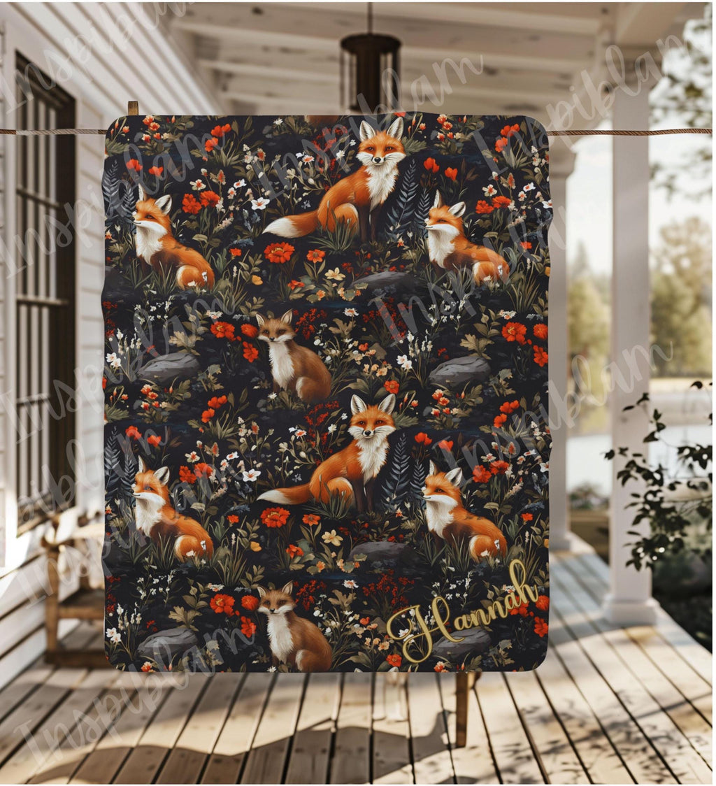 Personalized Fox Blanket Custom Fox Sherpa Fleece Blanket Cute Gift for Girl Animal Lover Blanket Fox Lover Blanket Cute Gift for Her