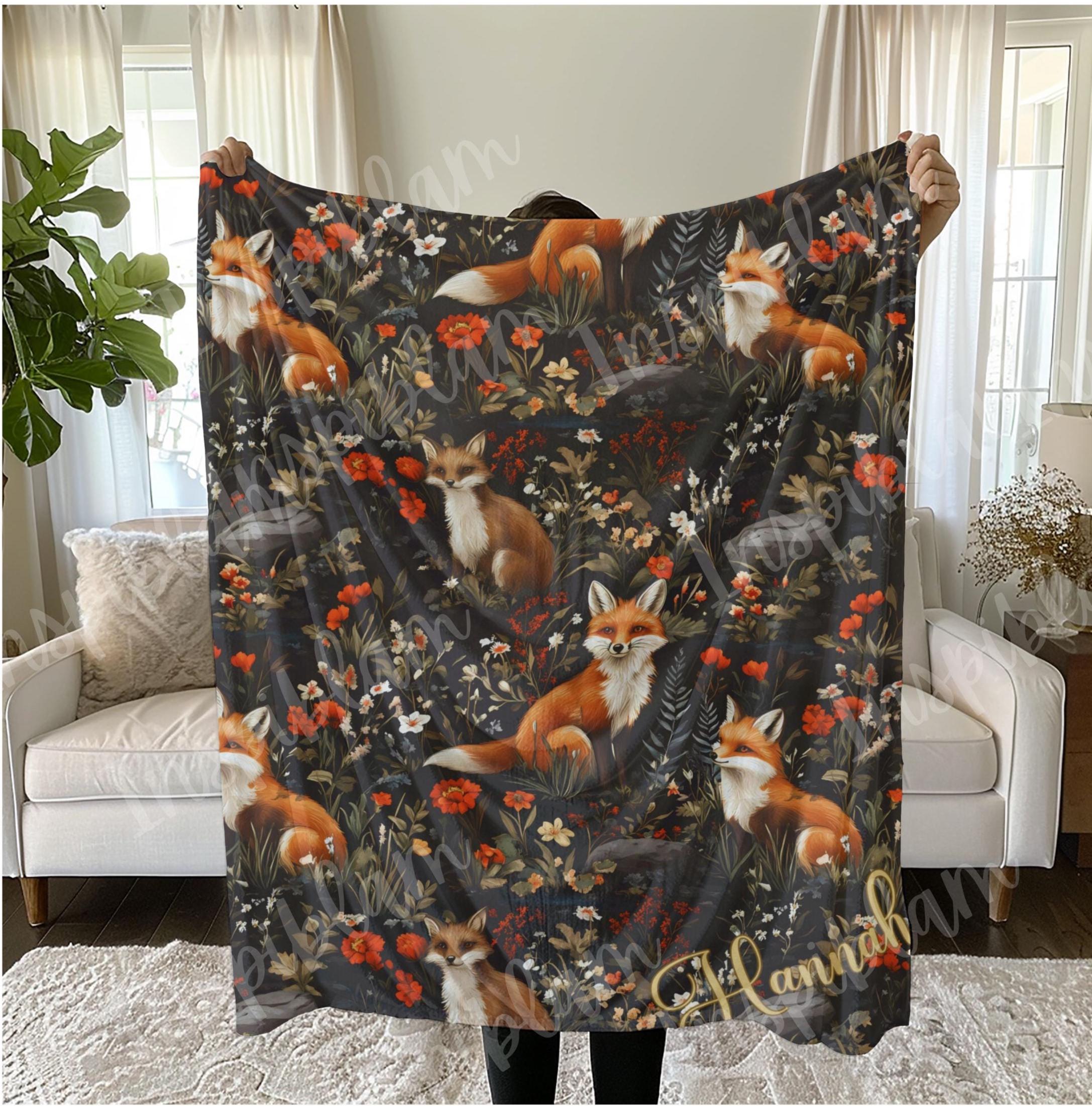 Personalized Fox Blanket Custom Fox Sherpa Fleece Blanket Cute Gift for Girl Animal Lover Blanket Fox Lover Blanket Cute Gift for Her