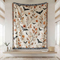 Halloween throw Blanket,Bat Halloween blanket,Boho Halloween Decor,Gothic Woven Blanket,Floral Halloween Throw Blanket,Boho Fall Home Decor