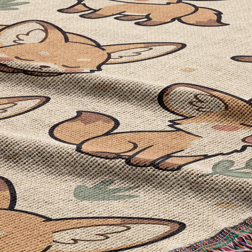 Fennec Fox Blanket, Kawaii Cute Desert Fox Woven Cotton Throw, Cozy Boho Nursery Animal Decor, Cute Kids Room Fennec Fox Lover Gift