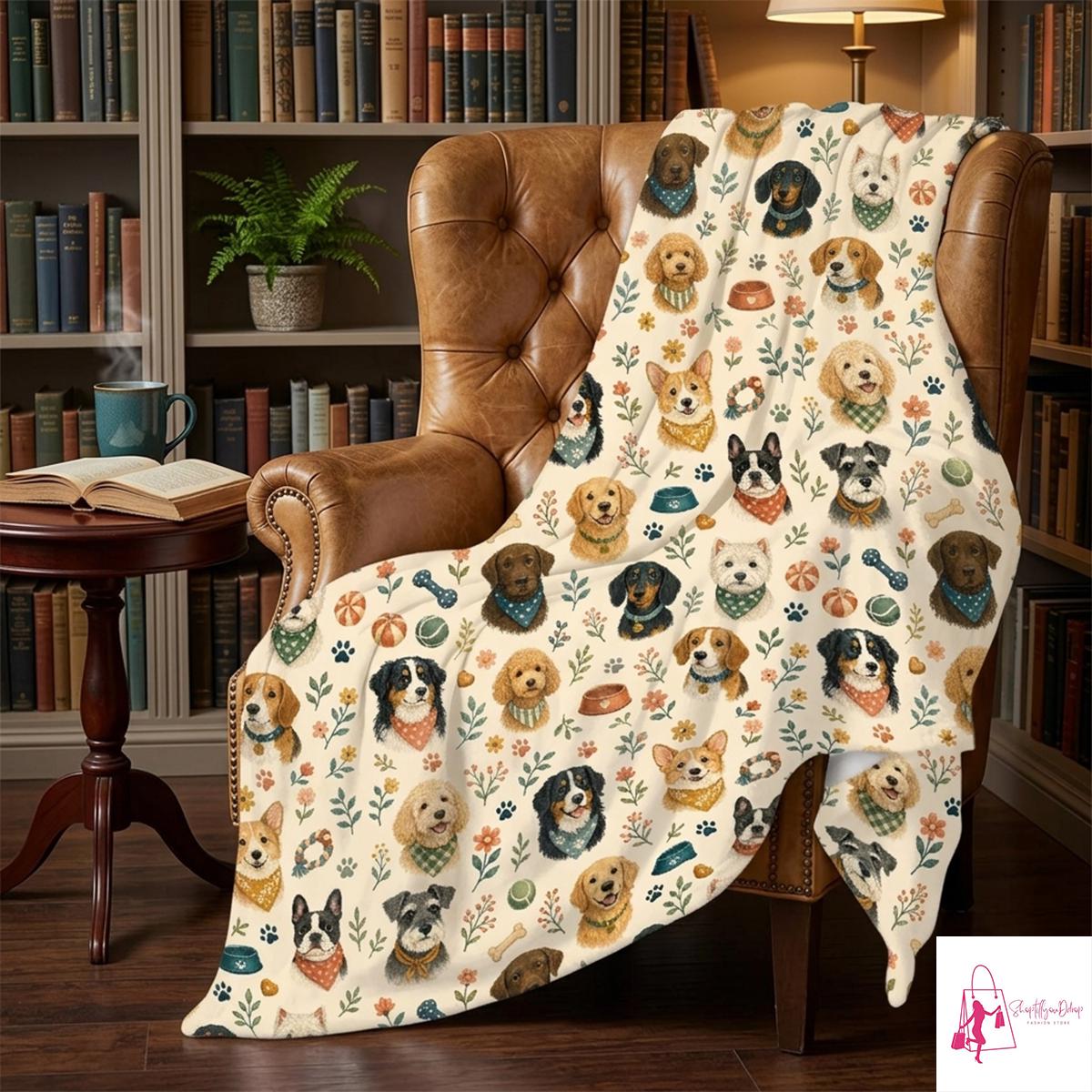 Cute Dog Breeds Blanket, Cottagecore Floral Puppy Cozy Throw Blanket, Whimsical Pet Lover Gift, Soft Animal Home Decor
