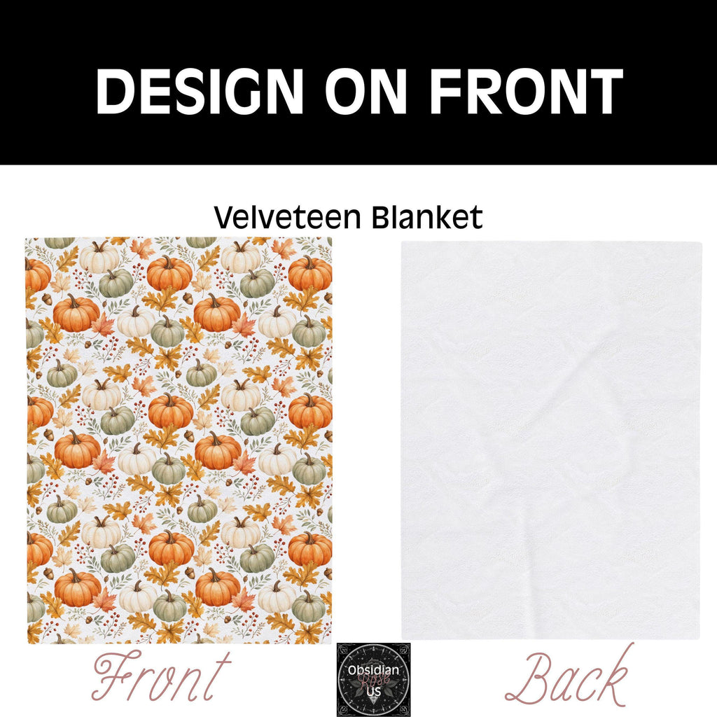 Fall Pumpkin Blanket, Autumn Harvest Sherpa or Velveteen Throw