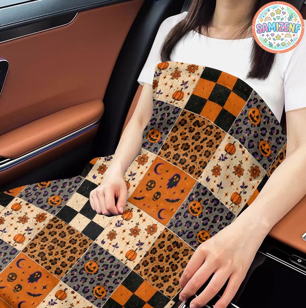 Halloween Patchwork Blanket, Spooky Ghost Quilt, Pumpkin Leopard Print Throw