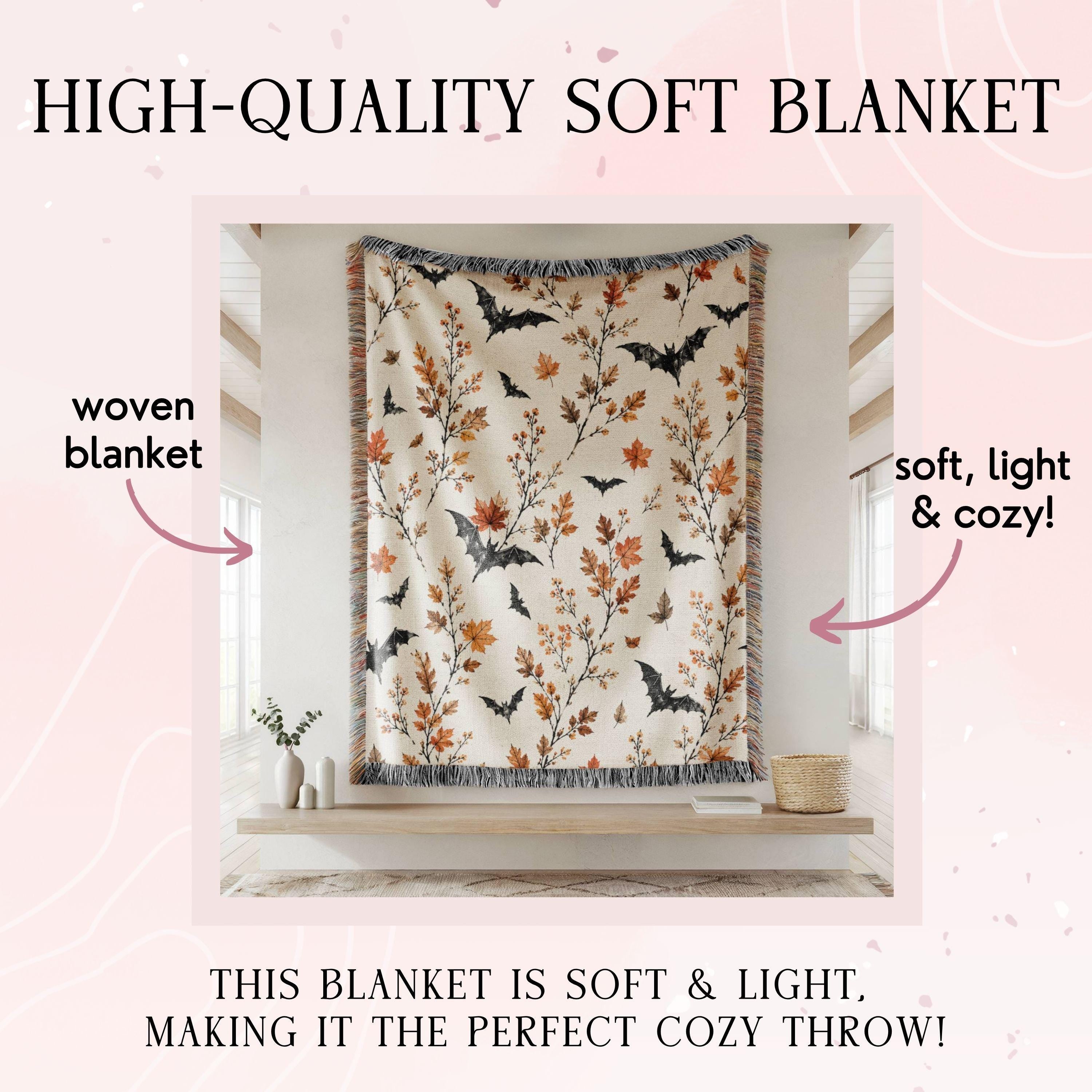 Halloween throw Blanket,Bat Halloween blanket,Boho Halloween Decor,Gothic Woven Blanket,Floral Halloween Throw Blanket,Boho Fall Home Decor