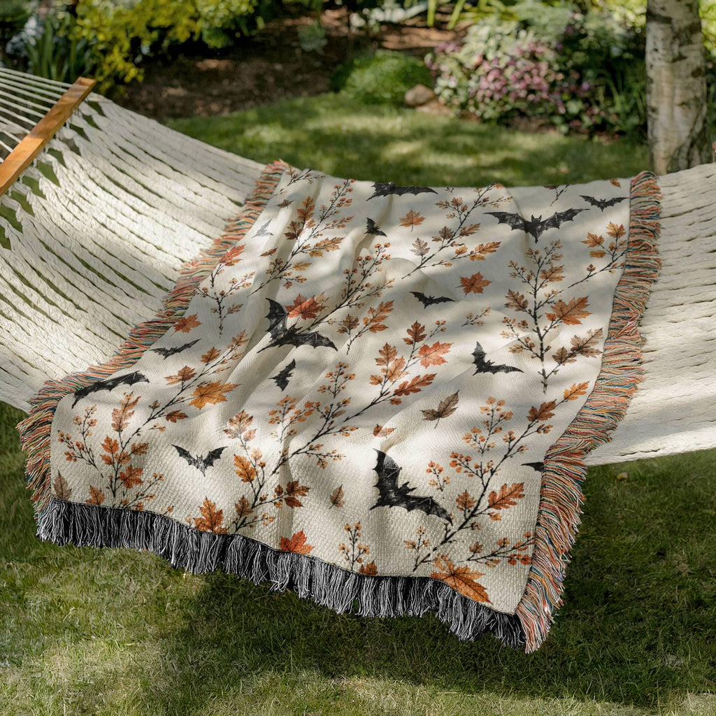 Halloween throw Blanket,Bat Halloween blanket,Boho Halloween Decor,Gothic Woven Blanket,Floral Halloween Throw Blanket,Boho Fall Home Decor