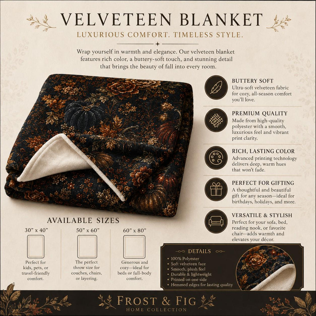 Moody Autumn Velveteen Blanket | Cozy Fall Throw | Autumn Home Decor