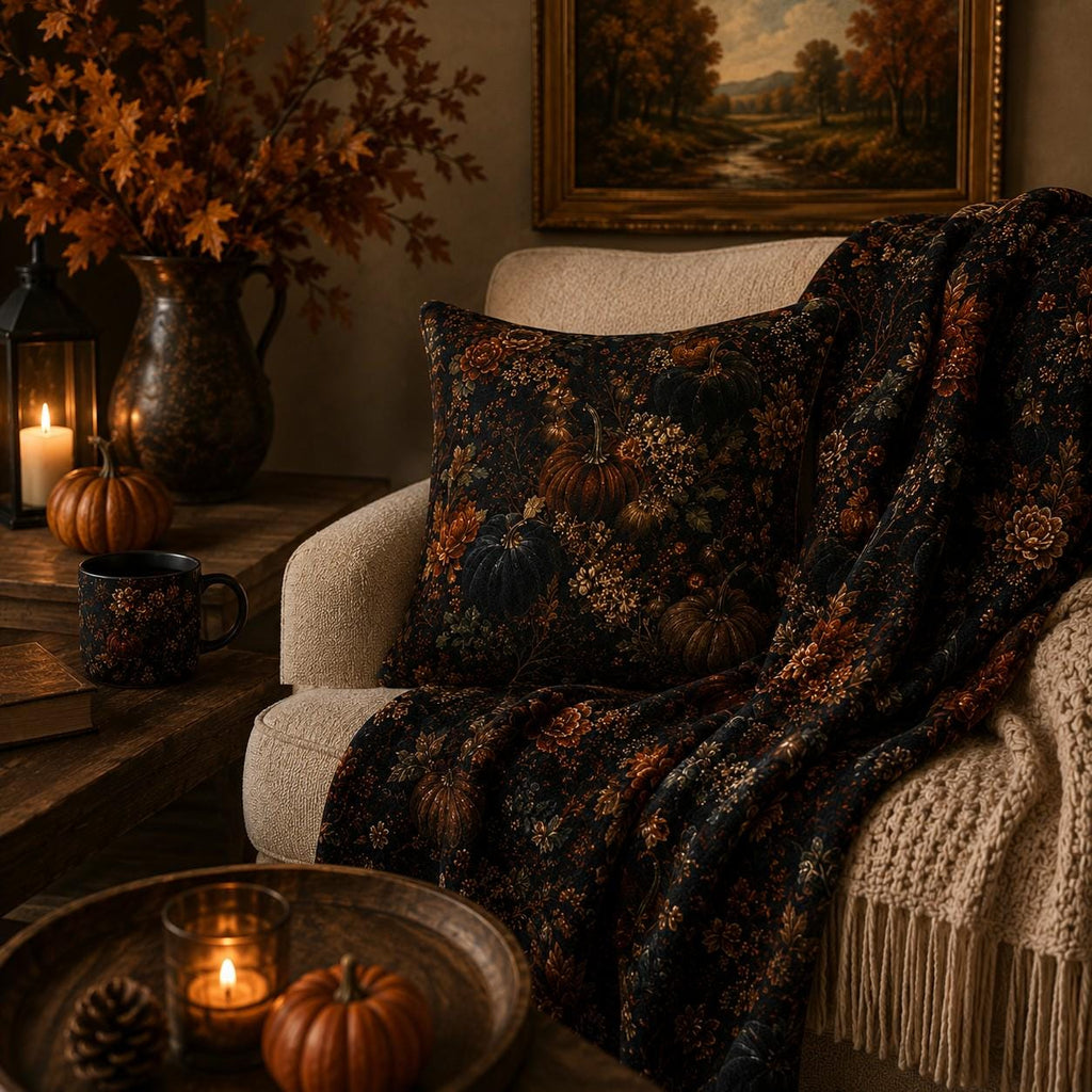 Moody Autumn Velveteen Blanket | Cozy Fall Throw | Autumn Home Decor