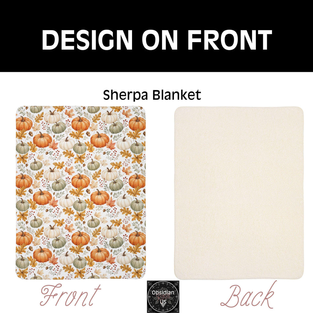 Fall Pumpkin Blanket, Autumn Harvest Sherpa or Velveteen Throw