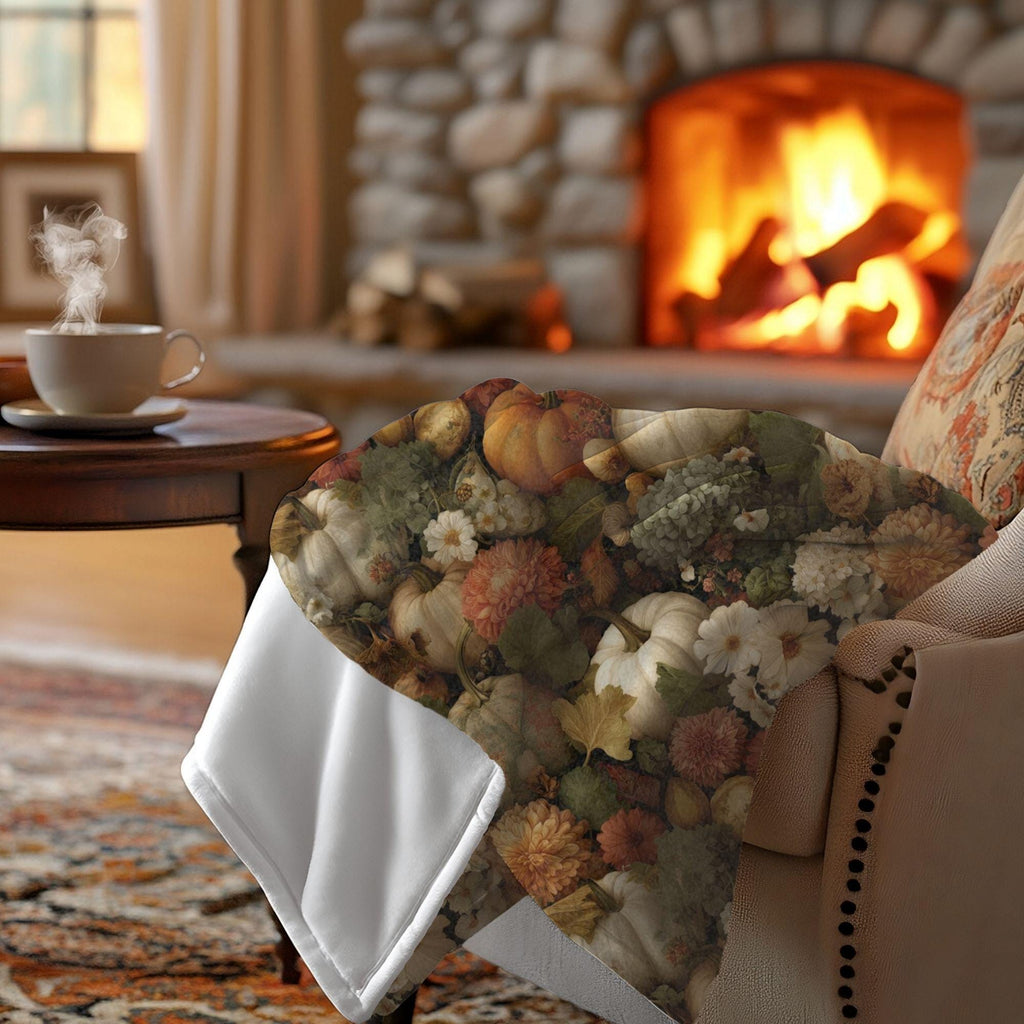 Fall Throw Blanket, Autumn Harvest Pumpkin Blanket, Cottagecore Floral Fleece Throw, Cozy Thanksgiving Decor, Rustic Farmhouse Gift