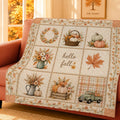 Rustic Fall Quilt Blanket, Pumpkin Patchwork Throw, Autumn Farmhouse Bedding, Cozy Harvest Home Decor