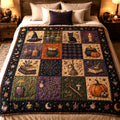 Halloween Quilt Blanket, Black Cat Ghost Pumpkin Throw Blanket, Vintage Patchwork Bedding, Cozy Fall Farmhouse Decor, Autumn Gift