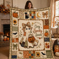 Spooky Season Quilt, Cute Ghost Boo to You Blanket, Pumpkin Moon Halloween Bedding, Cottagecore Fall Throw, Quilted Style Decor Gift