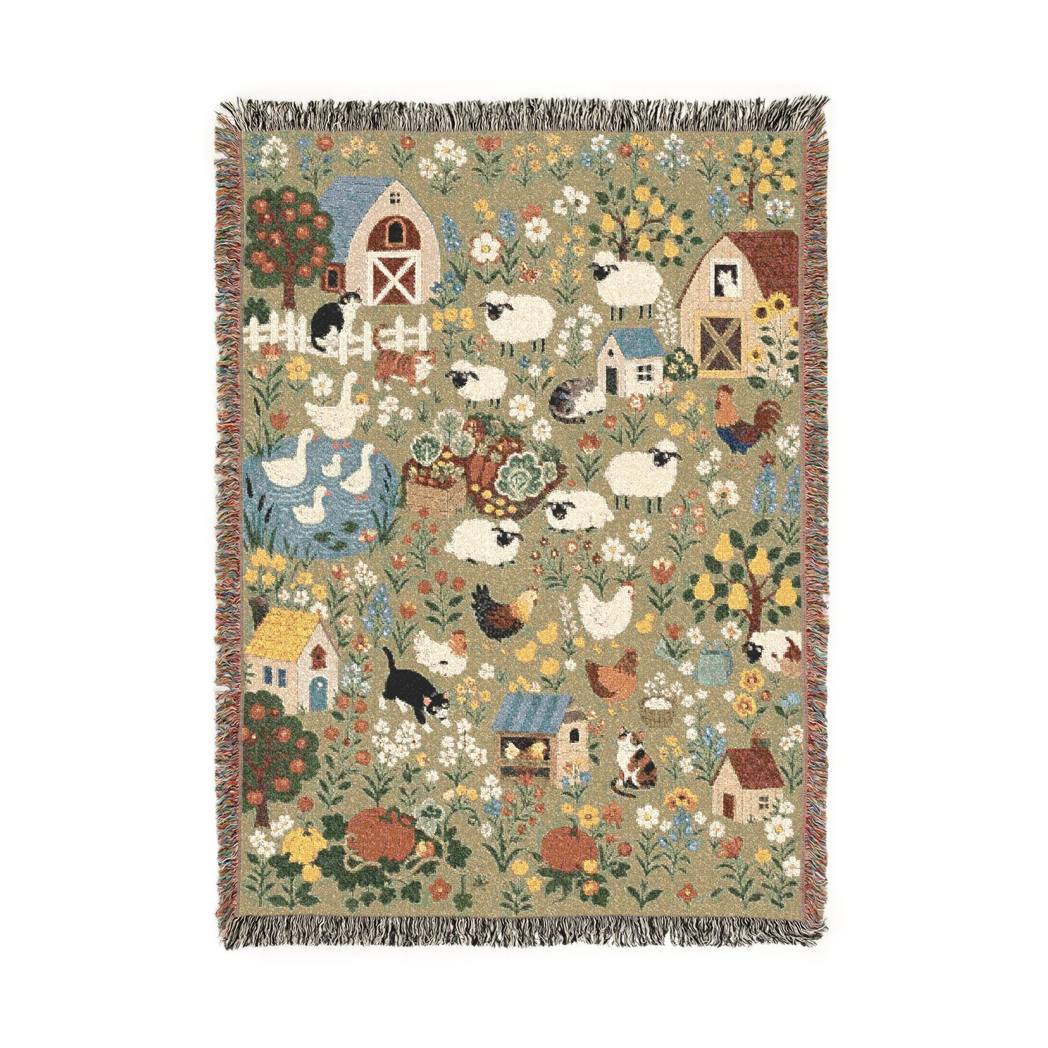 Farmhouse Animals Woven Blanket Cottagecore Sheep Barn Throw Rustic Country Farm Cotton Tapestry Blanket Cozy Cottage Decor