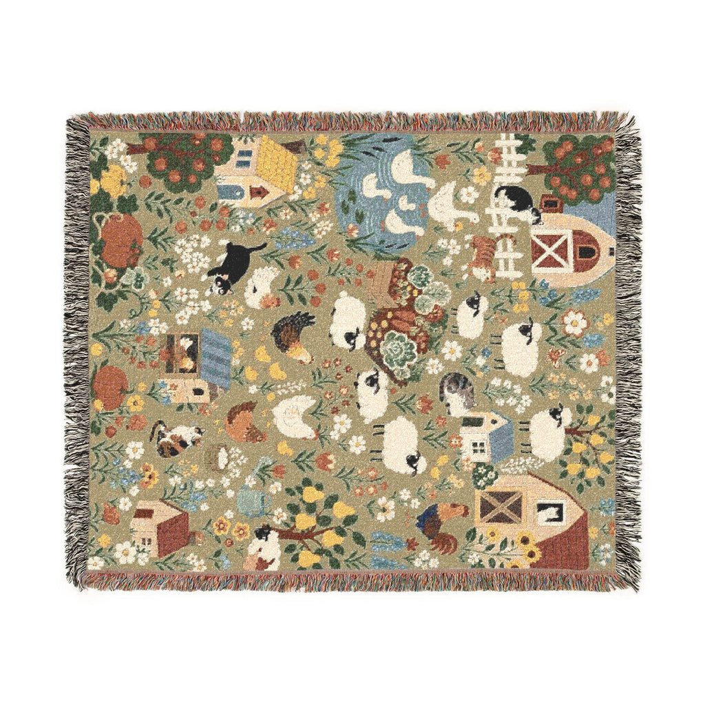 Farmhouse Animals Woven Blanket Cottagecore Sheep Barn Throw Rustic Country Farm Cotton Tapestry Blanket Cozy Cottage Decor