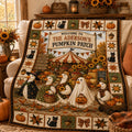Personalized Fall Harvest Quilt Blanket, Pumpkin Patch Goose Halloween Throw, Black Cat Sunflower Farmhouse Autumn Decor Gift for Bed Sofa