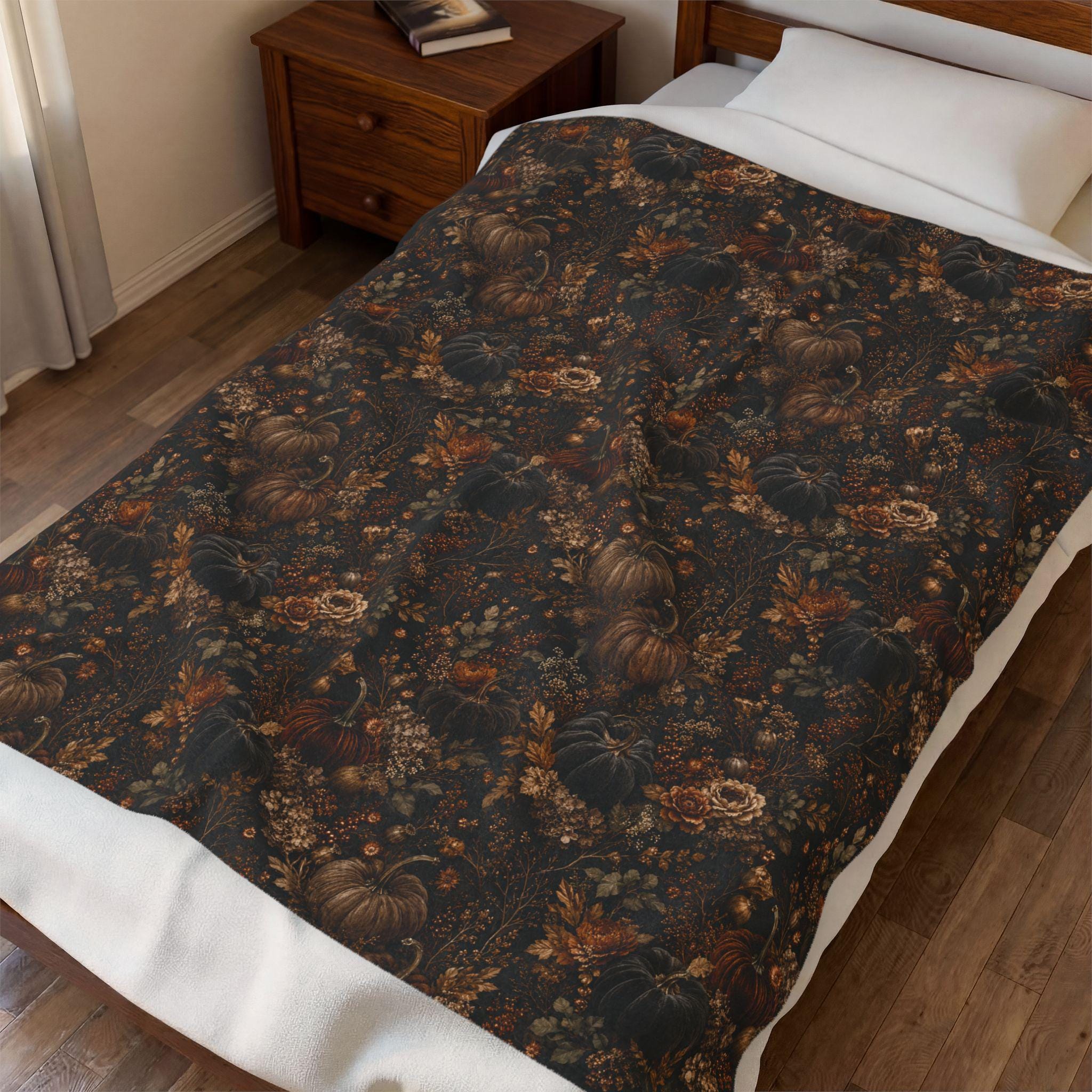 Moody Autumn Velveteen Blanket | Cozy Fall Throw | Autumn Home Decor