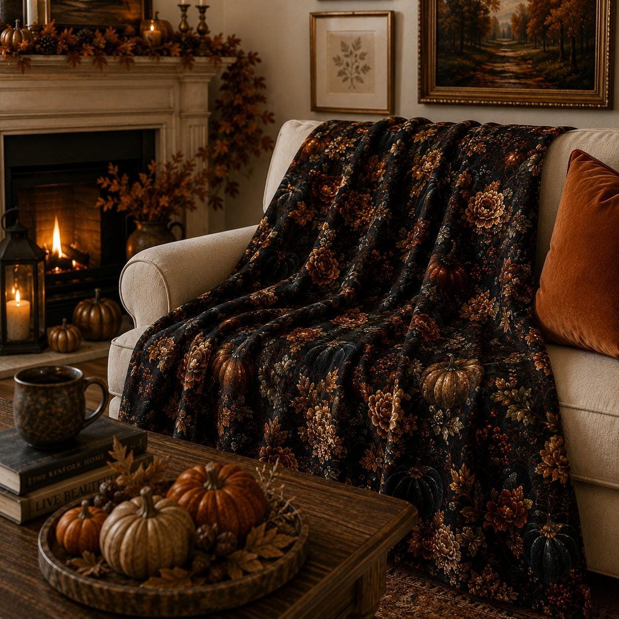 Moody Autumn Velveteen Blanket | Cozy Fall Throw | Autumn Home Decor