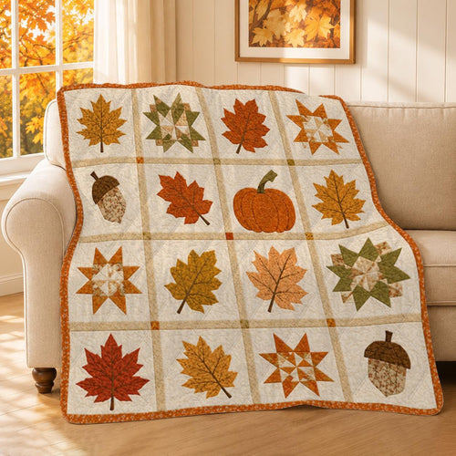 Autumn Leaf Patchwork Quilt Blanket, Cozy Seasonal Bed Cover Home Decor