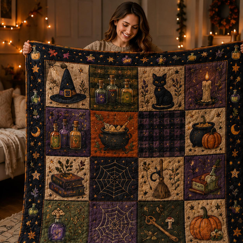 Halloween Quilt Blanket, Black Cat Ghost Pumpkin Throw Blanket, Vintage Patchwork Bedding, Cozy Fall Farmhouse Decor, Autumn Gift